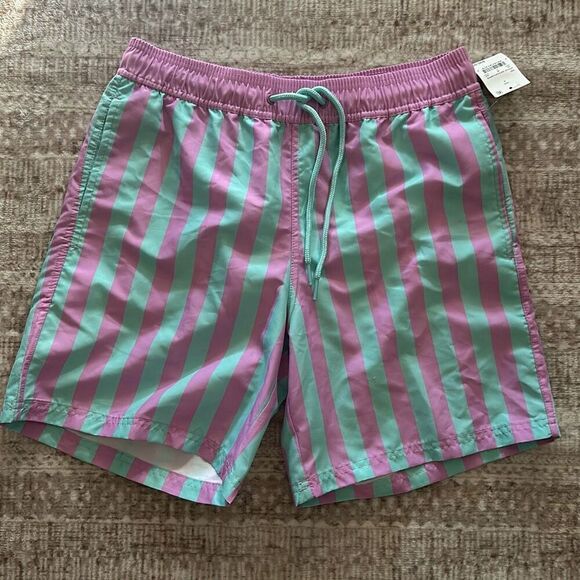 Mad engine Men’s Size Small Blue and pink Striped Swim trunks NWT - Picture 1 of 6